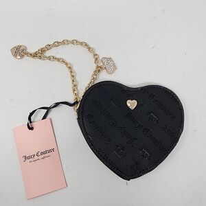 Juicy Couture Not Your Babe Heart Zip Around‎ Wallet Wristlet Liquorice NEW